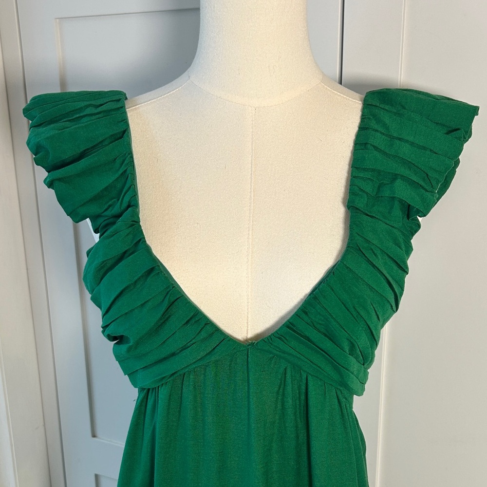 Jason Wu Emerald Green Ruffled V-Neck Tiered Maxi Dress Women’s Size Medium - Picture 2 of 11